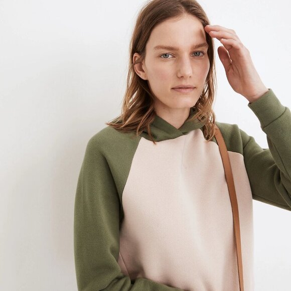 Madewell Betterterry Hoodie Sweatshirt Colorblock Pastel Pink Green Sporty Small - Picture 2 of 12
